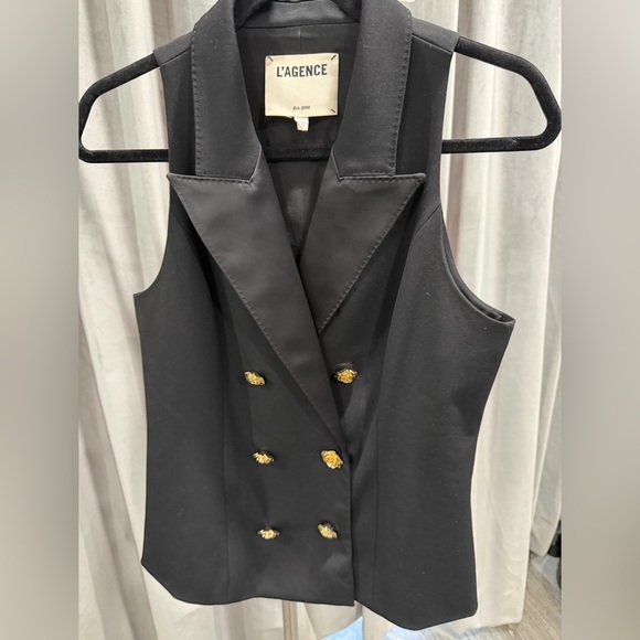 L'AGENCE Black Double-Breasted Halter Vest with Gold Buttons - Picture 2 of 3